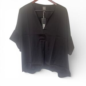 Worthington XXL Solid Black Sleek Women's Blouse Short Sleeve Flowy